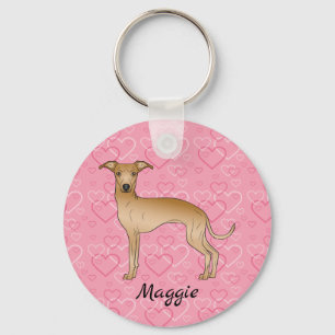 Fawn Italiaanse Greyhound Cute Dog op roze harten Sleutelhanger