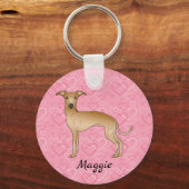 Fawn Italiaanse Greyhound Cute Dog op roze harten Sleutelhanger (Voorkant)
