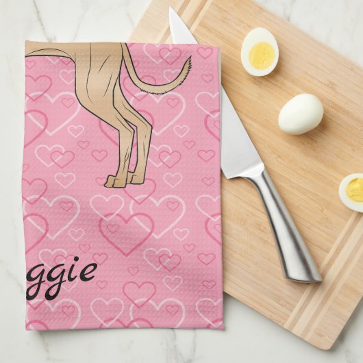 Fawn Italiaanse Greyhound Cute Dog op roze harten Theedoek (Quarter Fold)