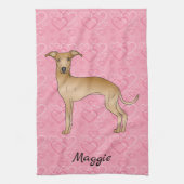 Fawn Italiaanse Greyhound Cute Dog op roze harten Theedoek (Verticaal)