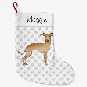 Fawn Italiaanse Greyhound Dog met aangepaste naam Kleine Kerstsok