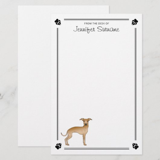 Fawn Italiaanse Greyhound met poten en aangepaste Briefpapier (Voorkant / Achterkant)
