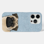 Fawn Kleur Pug Ras Hond Gezicht Close-up Op Blauw Case-Mate iPhone Case (Achterkant (horizontaal))