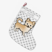 Fawn Long Coat Chihuahua Cartoon Dog & Name Grote Kerstsok (Voorkant (Hangend))