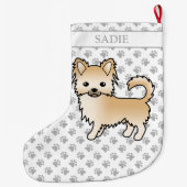 Fawn Long Coat Chihuahua Cartoon Dog & Name Grote Kerstsok (Achterkant)