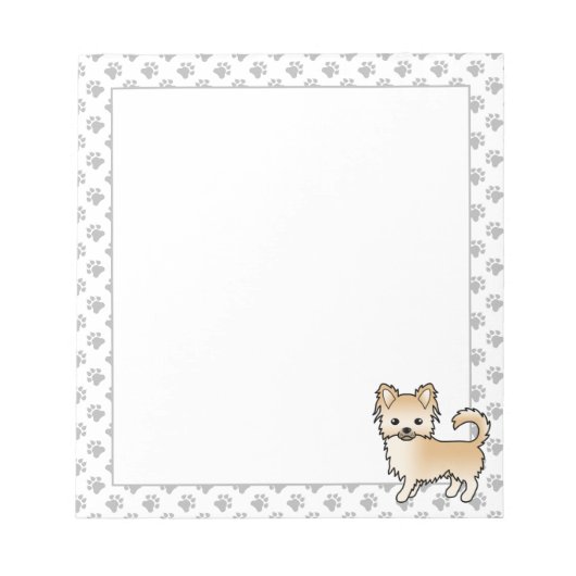 Fawn Long Coat Chihuahua Cartoon Dog & Paws Notitieblok (Voorkant)