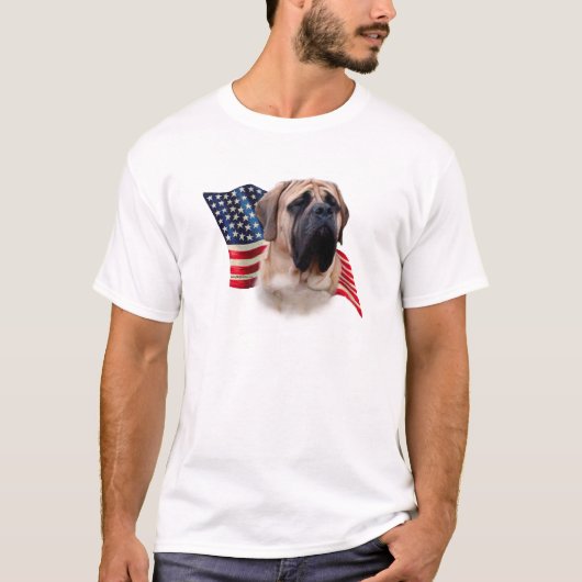 Fawn Mastiff Amerikaanse vlag; Patriottische Masti T-shirt (Voorkant)