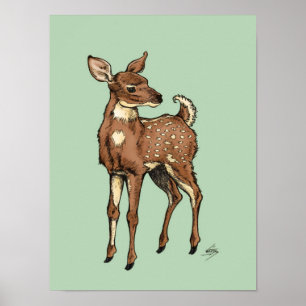 Fawn met achtergrond Mint Poster