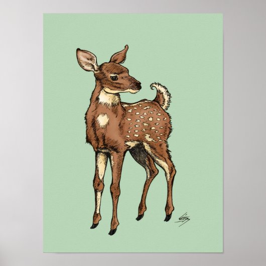 Fawn met achtergrond Mint Poster (Voorkant)