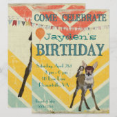 Fawn & Owl Chevron Birthday Uitnodiging (Voorkant / Achterkant)