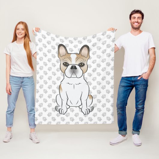Fawn Piebald French Bulldog / Frenchie Cartoon Dog Fleece Deken (In situ)