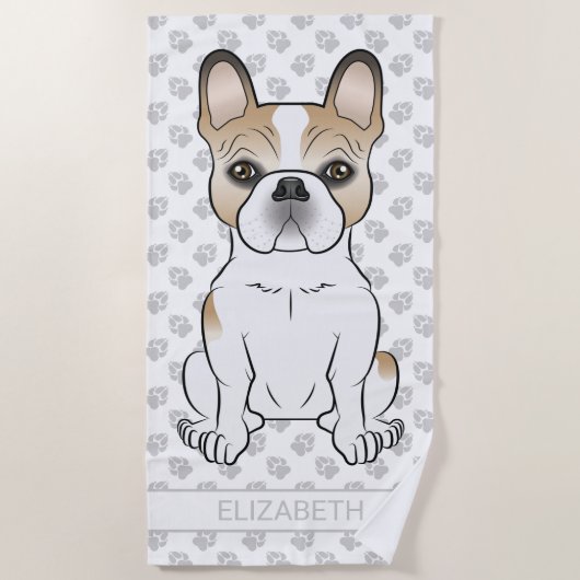 Fawn Pied French Bulldog / Frenchie Dog & Name Strandlaken (Voorkant)