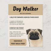 Fawn Pug Beige Hond Walker Hond Walking Pet Servic Flyer (Voorkant)