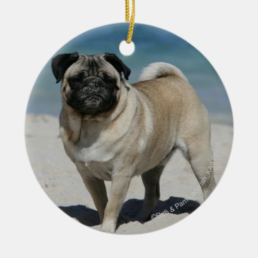 Fawn Pug bij Beach Keramisch Ornament (Voorkant)