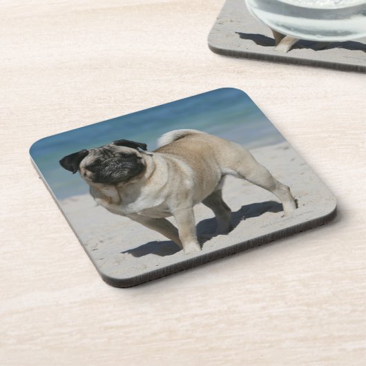 Fawn Pug bij Beach Onderzetter (Linkerzijde)
