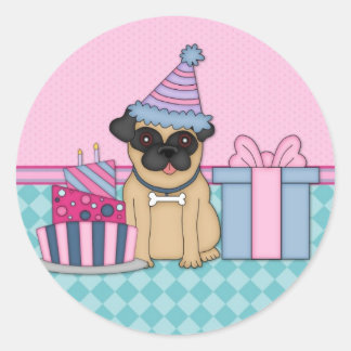 Fawn Pug Blank Birthday Invitations (2) Ronde Sticker