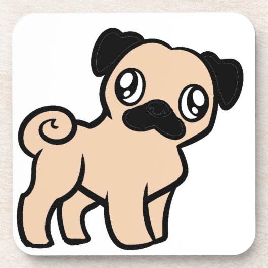 fawn pug cartoon bier onderzetter (Voorkant)