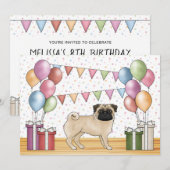 Fawn Pug Cartoon Hond Kleurrijke Pastels Verjaarda Kaart (Voorkant / Achterkant)