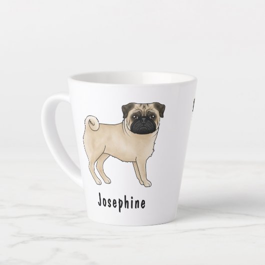 Fawn Pug Cute Cartoon Hond Met Aangepaste Naam Latte Mok (Linkerhoek)