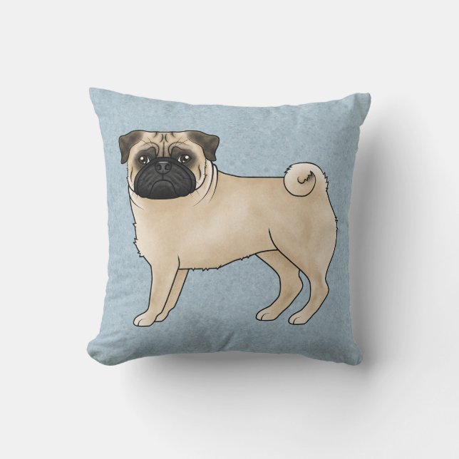 Fawn Pug Dog Canine Schattigee Cartoon Illustratie Kussen (Voorkant)