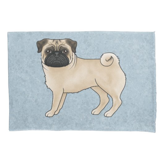 Fawn Pug Dog Canine Schattigee Cartoon Illustratie Kussensloop (Voorkant-Links)