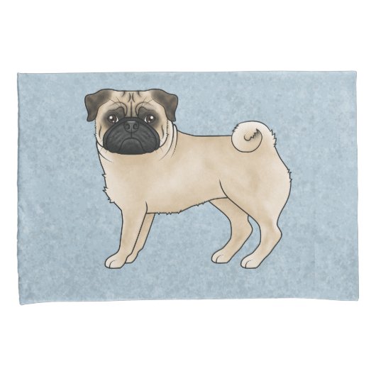Fawn Pug Dog Canine Schattigee Cartoon Illustratie Kussensloop (Voorkant-Rechts)