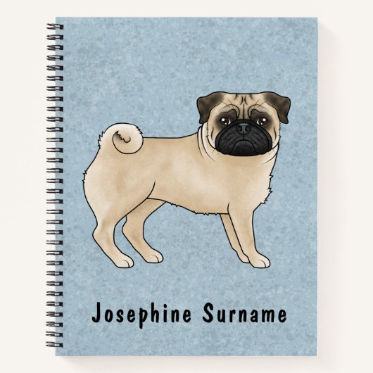 Fawn Pug Dog Canine Schattigee Cartoon Illustratie Notitieboek (Voorkant)