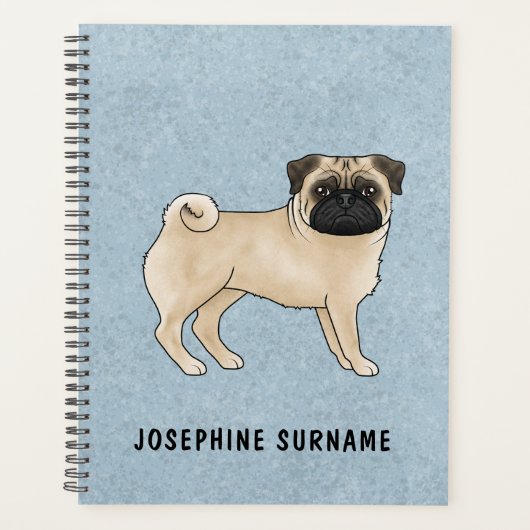 Fawn Pug Dog Canine Schattigee Cartoon Illustratie Planner (Voorkant)