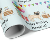 Fawn Pug Dog Cartoon Mops Kleurrijke Happy Birthda Cadeaupapier (Rol Hoek)