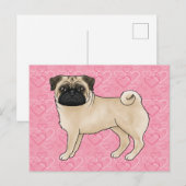 Fawn Pug Dog Cartoon Mops Love Heart Pattern Roze Briefkaart (Voorkant / Achterkant)