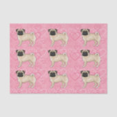 Fawn Pug Dog Cartoon Mops Love Heart Pattern Roze Tissuepapier (Voorkant)