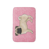 Fawn Pug Dog Cartoon Mops Roze Liefde Hart Patroon Badmat (Voorkant Verticaal)