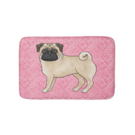Fawn Pug Dog Cartoon Mops Roze Liefde Hart Patroon Badmat