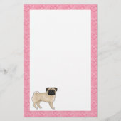 Fawn Pug Dog Cartoon Mops Roze Liefde Hart Patroon Briefpapier (Voorkant)