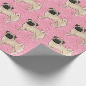 Fawn Pug Dog Cartoon Mops Roze Liefde Hart Patroon Cadeaupapier (Hoek)