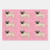 Fawn Pug Dog Cartoon Mops Roze Liefde Hart Patroon Inpakpapier Vel (Voorkant)