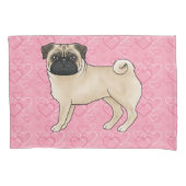 Fawn Pug Dog Cartoon Mops Roze Liefde Hart Patroon Kussensloop (Voorkant-Links)
