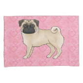 Fawn Pug Dog Cartoon Mops Roze Liefde Hart Patroon Kussensloop (Voorkant-Rechts)