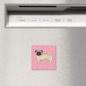 Fawn Pug Dog Cartoon Mops Roze Liefde Hart Patroon Magneet (Insitu (Vaatwasser))
