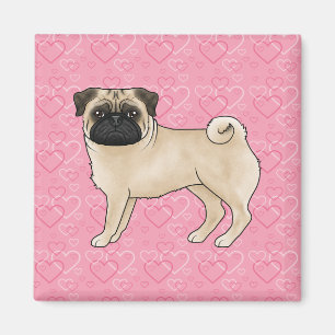 Fawn Pug Dog Cartoon Mops Roze Liefde Hart Patroon Magneet