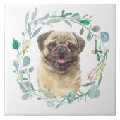 Fawn Pug Dog Green Wreater Ceramic Tegel Tegeltje (Voorkant)