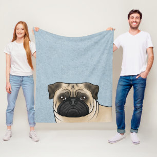 Fawn Pug Dog Head Close-Up Cartoon Illustratie Fleece Deken