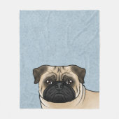 Fawn Pug Dog Head Close-Up Cartoon Illustratie Fleece Deken (Voorkant)