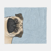 Fawn Pug Dog Head Close-Up Cartoon Illustratie Fleece Deken (Voorkant (Horizontaal))