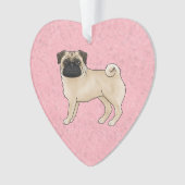 Fawn Pug Dog Illustratie met aangepaste tekst roze Ornament (voorkant)