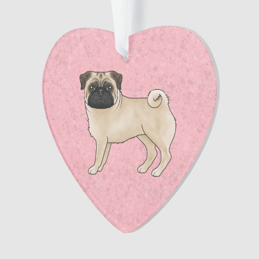 Fawn Pug Dog Illustratie met aangepaste tekst roze Ornament (voorkant)