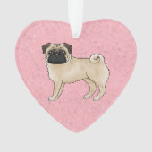 Fawn Pug Dog Illustratie met aangepaste tekst roze Ornament (voorkant)