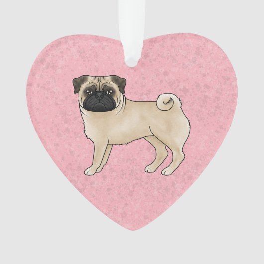 Fawn Pug Dog Illustratie met aangepaste tekst roze Ornament (voorkant)
