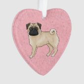 Fawn Pug Dog Illustratie met aangepaste tekst roze Ornament (voorkant)