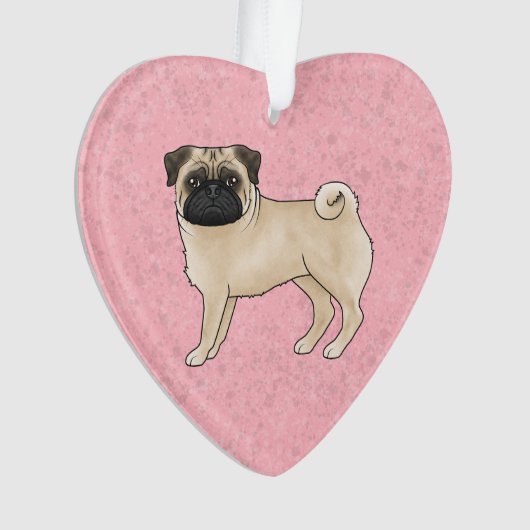 Fawn Pug Dog Illustratie met aangepaste tekst roze Ornament (voorkant)